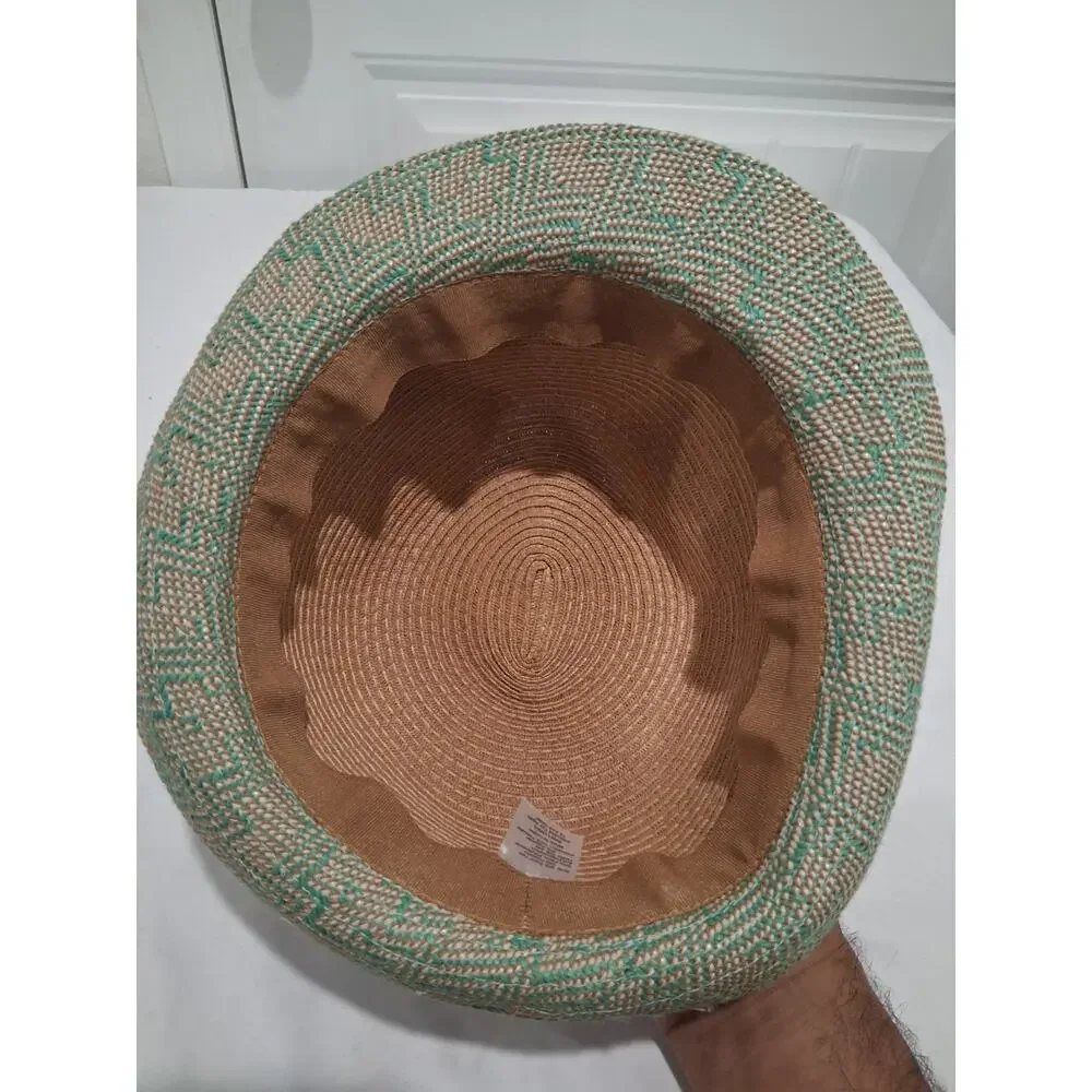 Target Women's Straw Fedora Trilby Hat Brown Green Woven Short Brim Ribbon Band